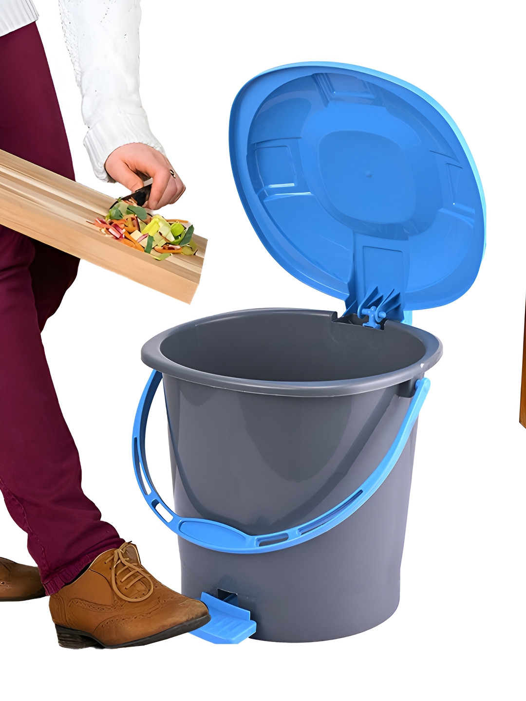 Aura Grey And Blue Pedal Bin With Handle 7L