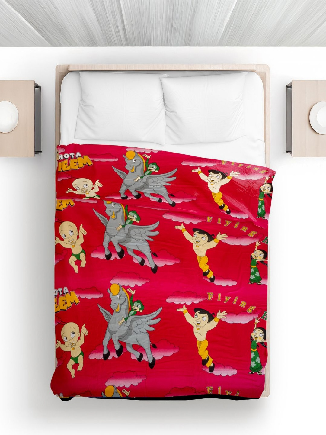 Threadwear Kids Red & Grey Printed Cotton AC Room 300 GSM Double Bed Dohar