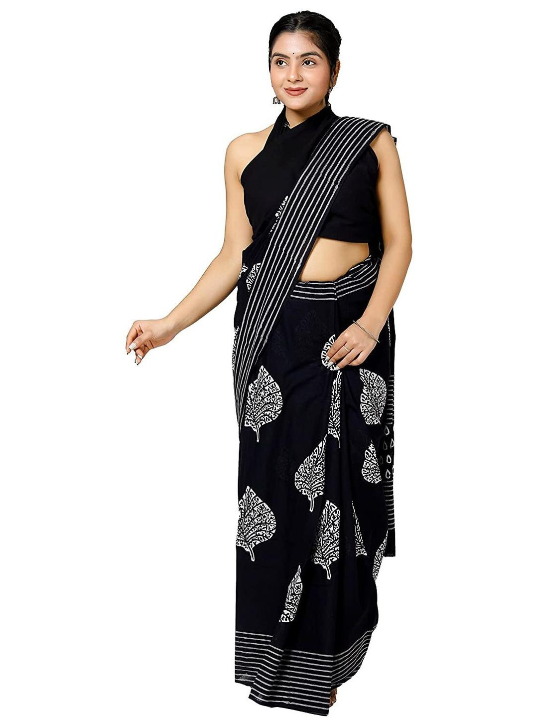 Pinkcity Trade World Black Pure Cotton Solid Sarees