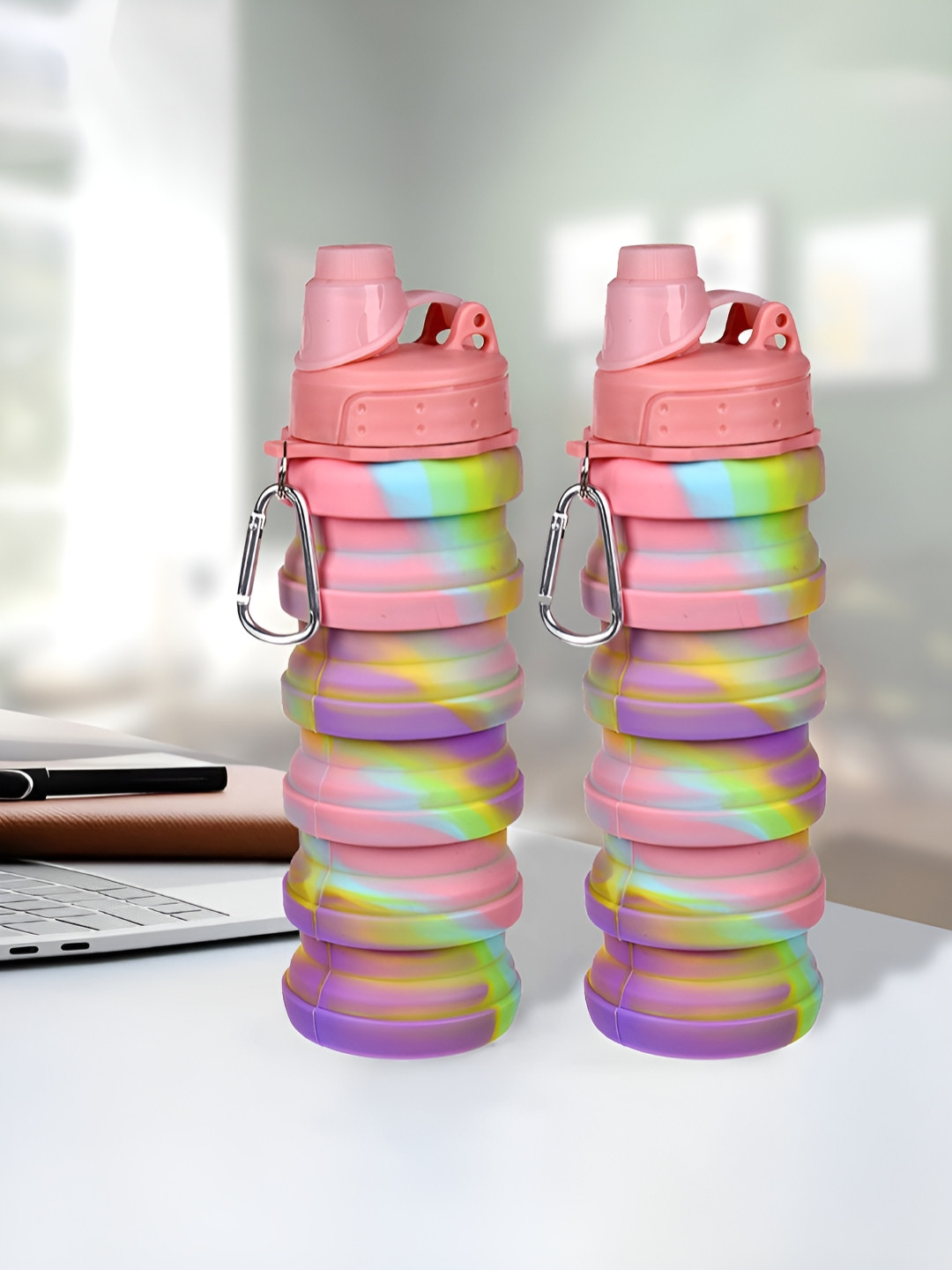Aura Pink & Green 2 Pieces Silicone Flip Cap Tumblers 500 ml Each