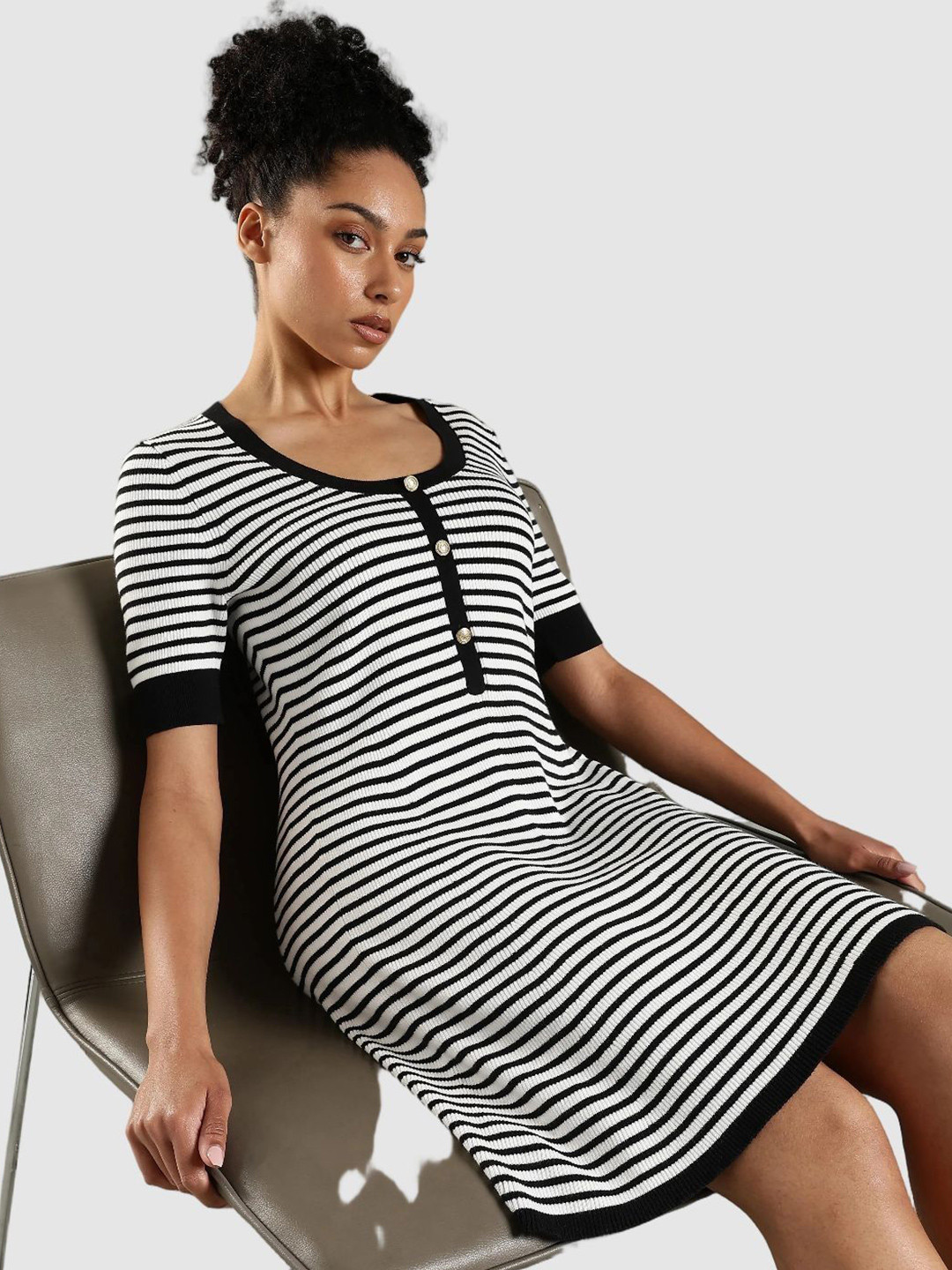 Tommy Hilfiger Europe Women Striped Scoop Neck Pure Cotton T-shirt Dress