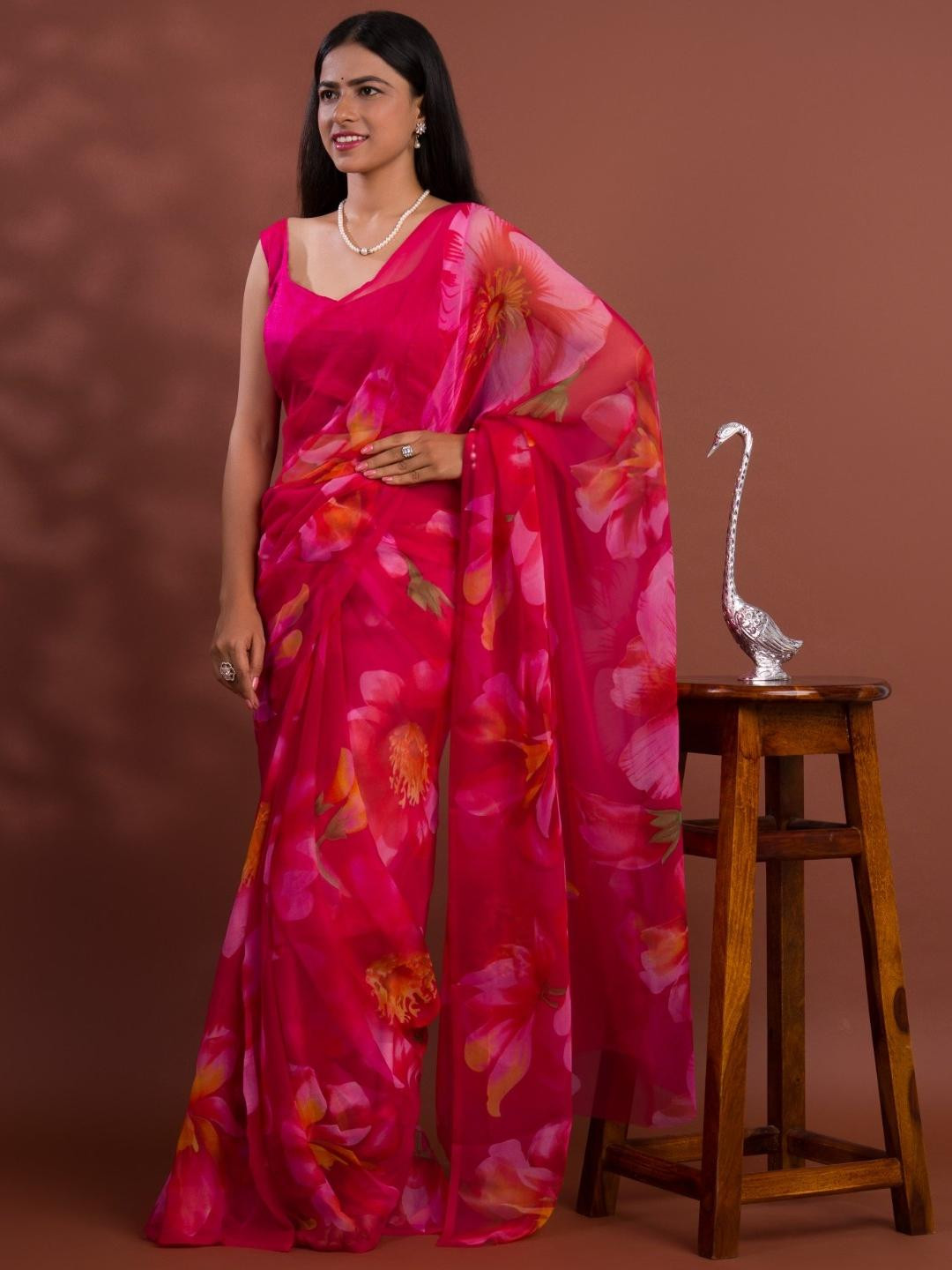 KCPC BANDHANI Pink Pure Georgette  Sarees