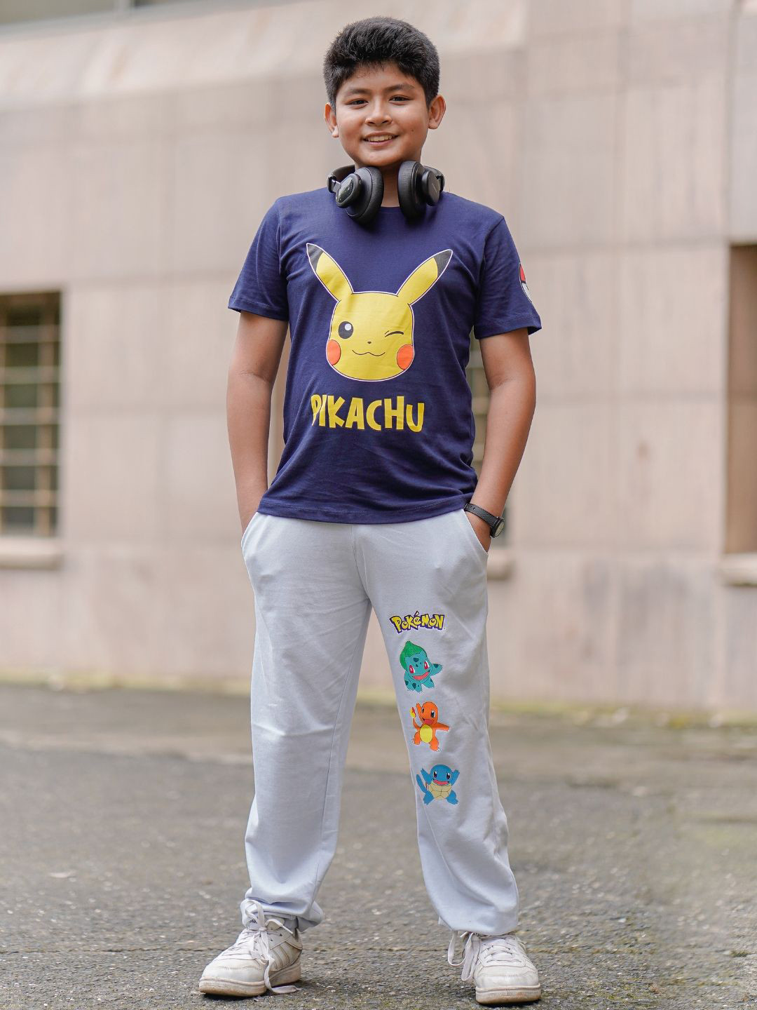 Nap Chief Kids Pikachu Printed Short Sleeves Pure Cotton T-shirt With Joggers