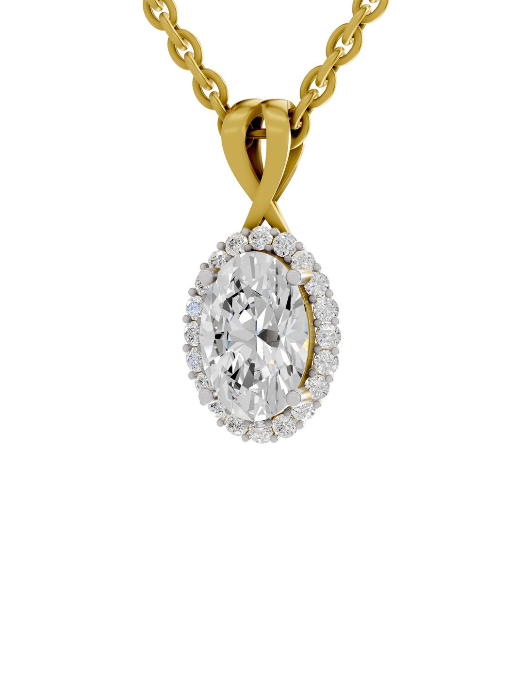 Sparkles 14K Yellow Gold Lab Grown Diamond 2.23 Carat Oval & Round Shape Diamond Pendant