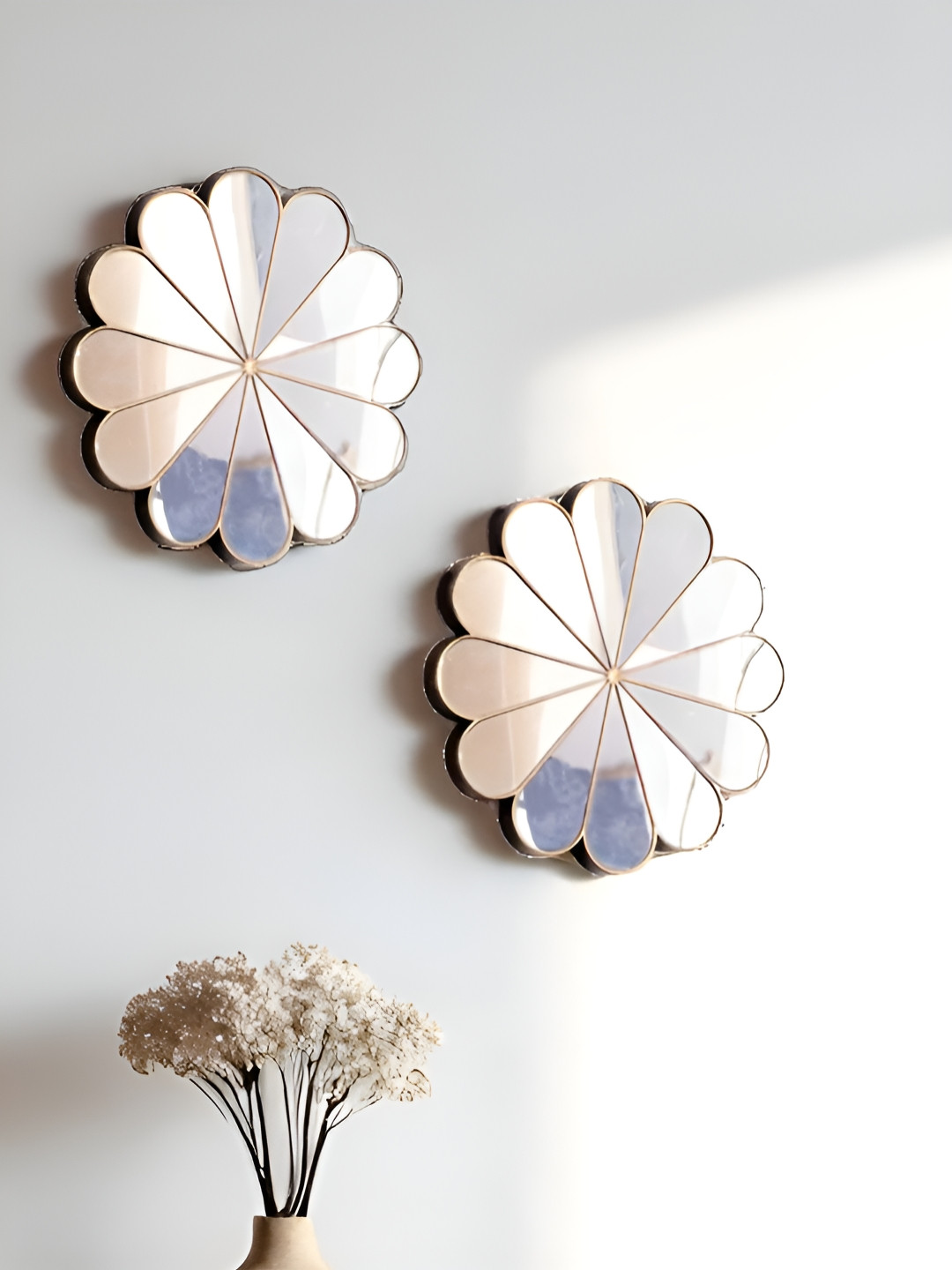 Art Street 2Pcs Brown & Blue Daisy Floral Petal Design Decorative Wall Mirrors