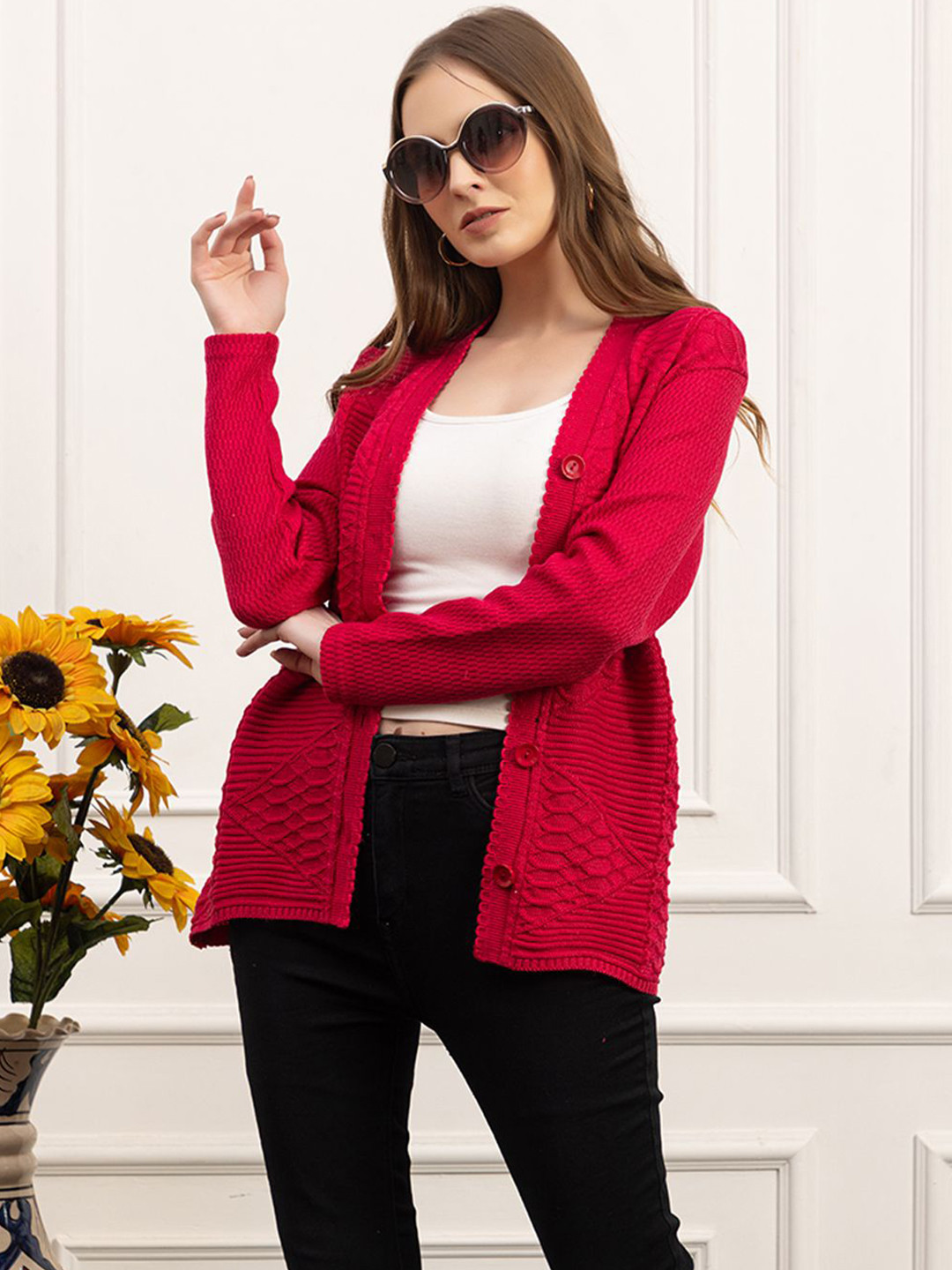 Dadu Dayal Women Self Design Woollen Cardigan