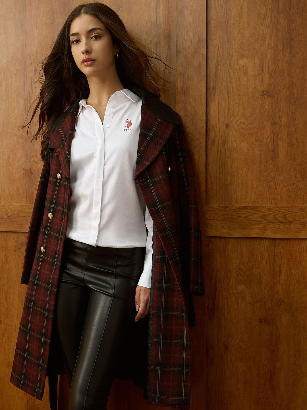 U.S. Polo Assn. Women Brand Logo Embroidered Spread Collar Pure Cotton Casual Shirt