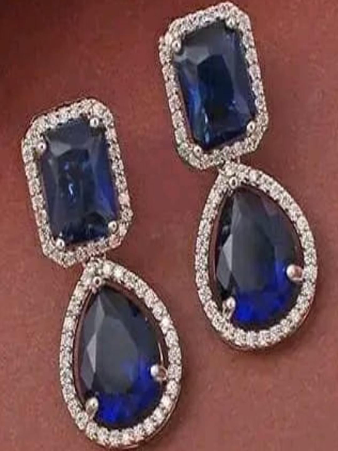 Laksh Enterprise American Diamond Geometric Drop Earrings