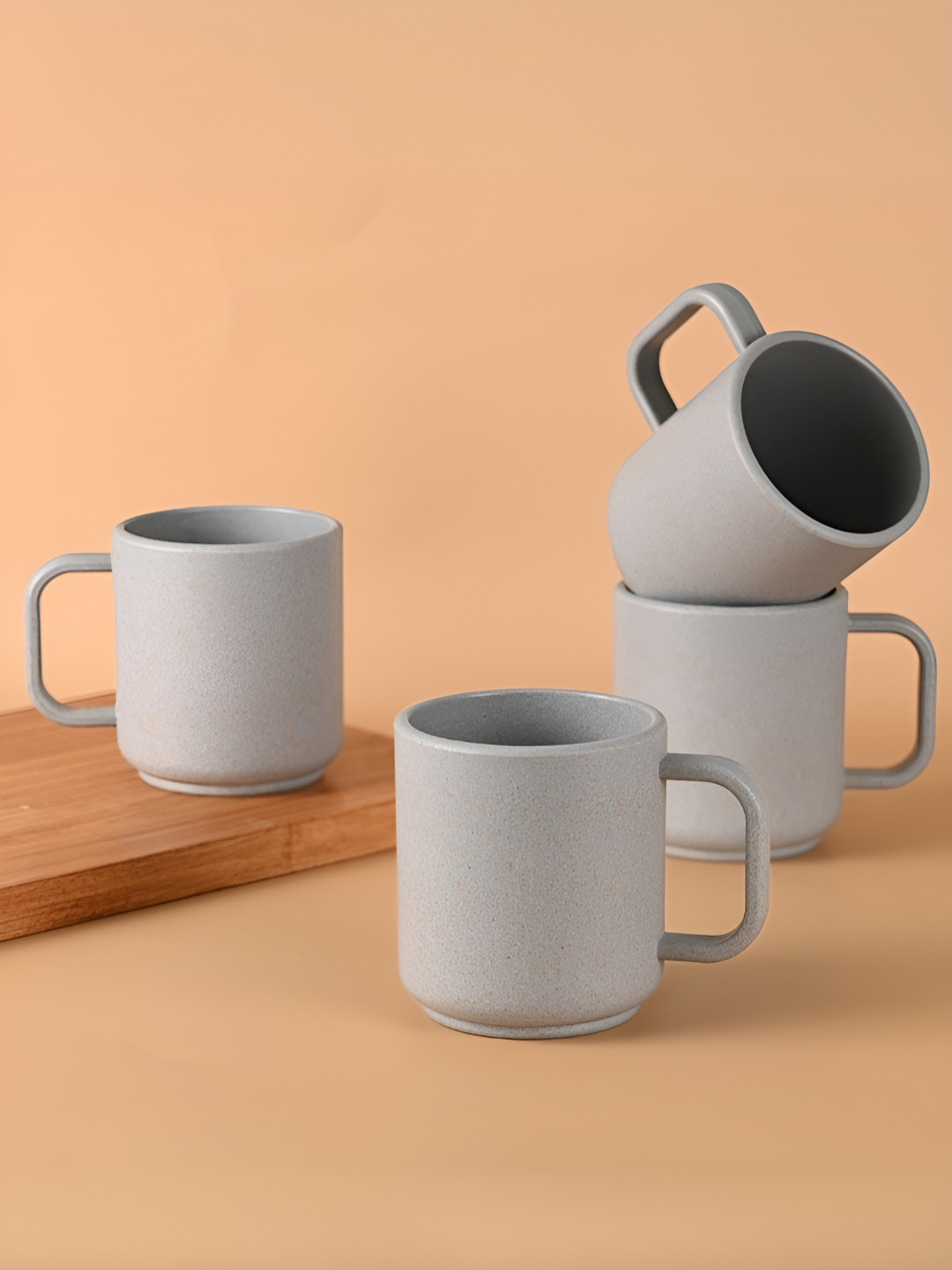 eha Blue 4 Pieces Matte Dishwasher and Microwave Safe Mugs-350 ml Each