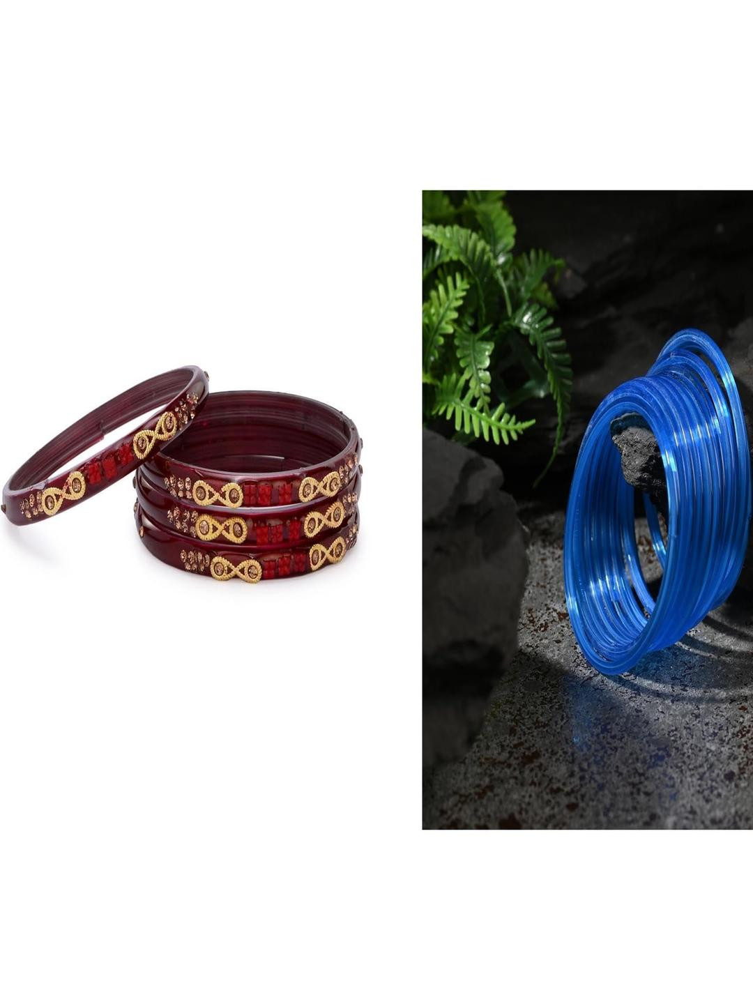 SOMIL Set Of 16 Maroon and blue Alloy  Bangles