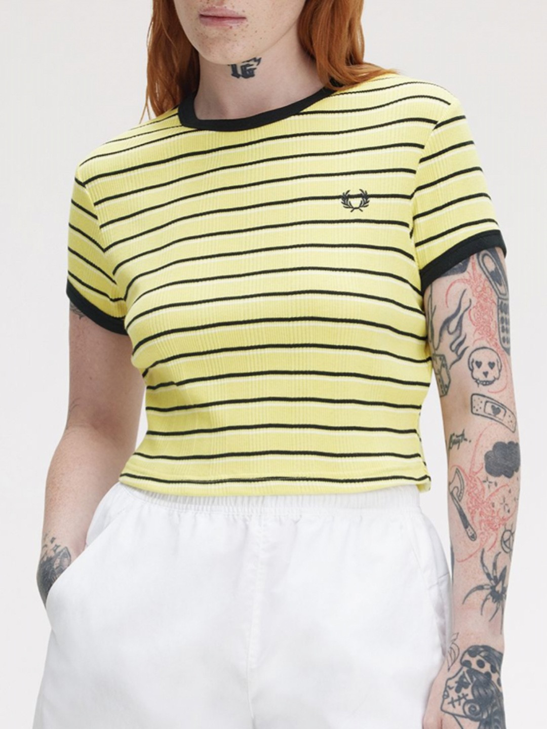 Fred Perry Striped Round Neck Short Sleeves Regular Fit Crop T-Shirt