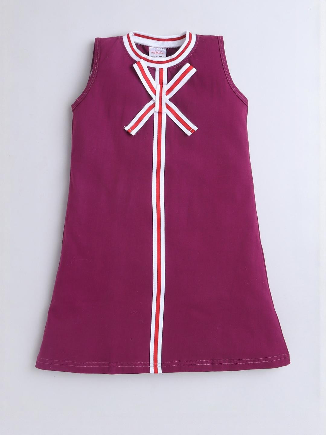 BRIGHT STARS KIDSWEAR Kids Magenta 100% Cotton Sporty A-Line Dress