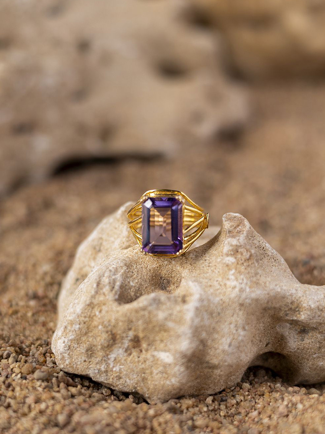 Stone Story By Shruti Women 18K Gold-Plated Sterling Silver Amethyst Finger Ring