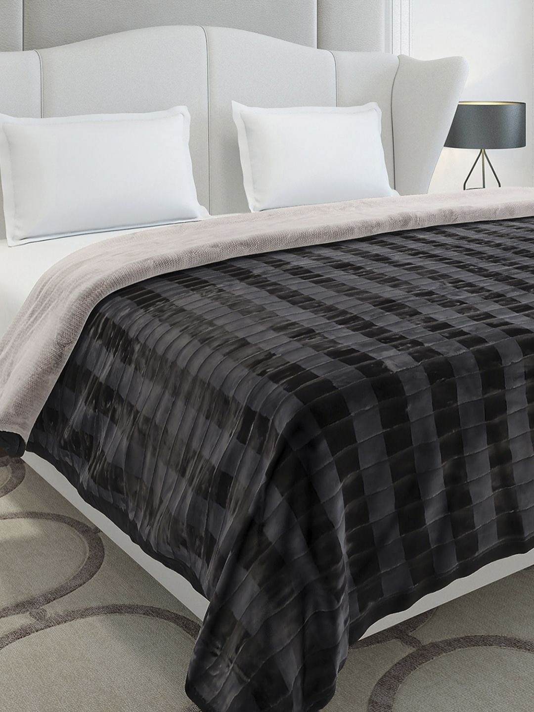 Monte Carlo Vibe Tribe Grey & Black Printed Heavy Winter Double Bed Blanket 720 GSM