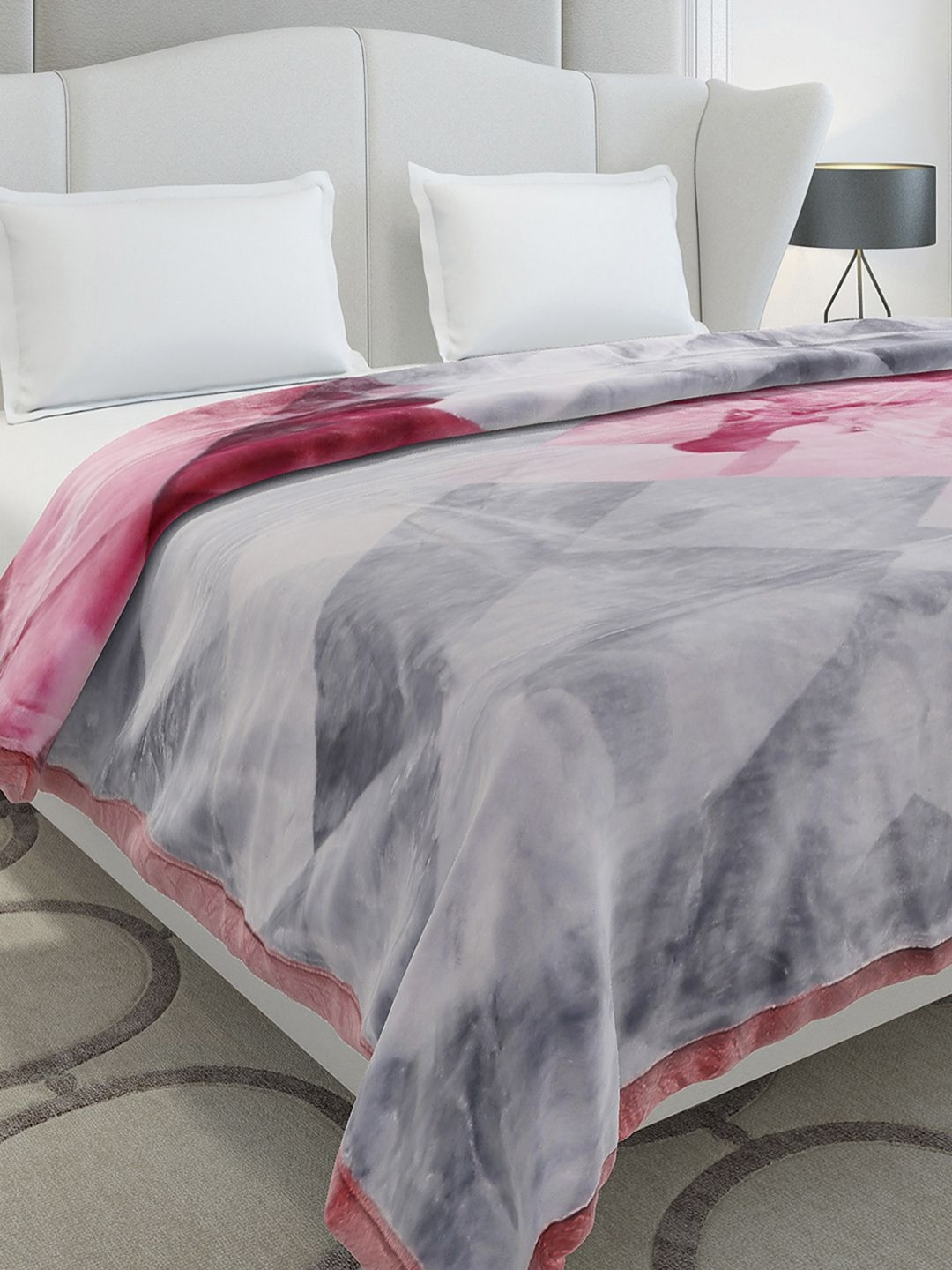 Monte Carlo Vista Plus Pink & Grey Printed Heavy Winter 290 GSM Double Bed Blanket