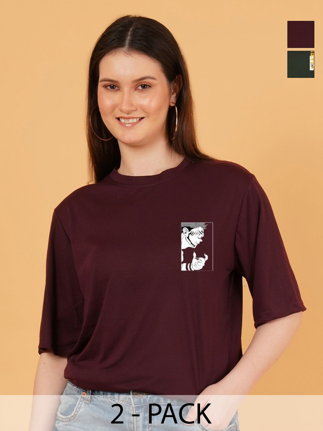 Kushi Flyer Women Pack of 2 Jujutsu Kaisen Graphic Printed Round Neck T-shirts