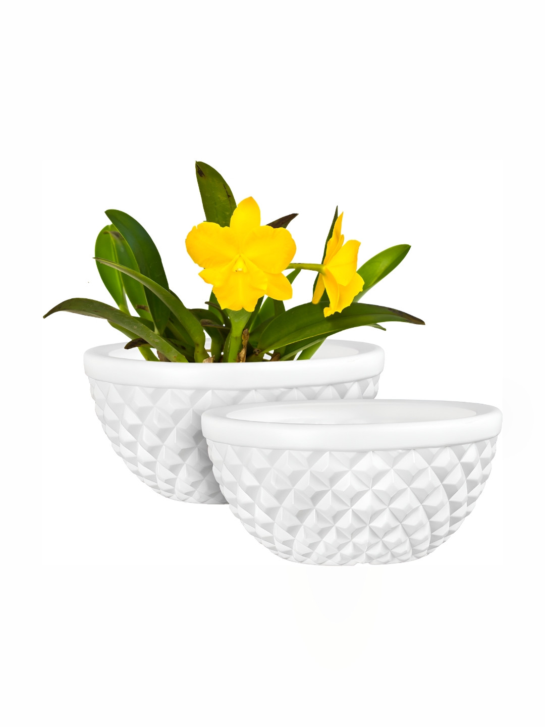 GARDEN'S NEED Holden White 2 Pieces Textured Planters