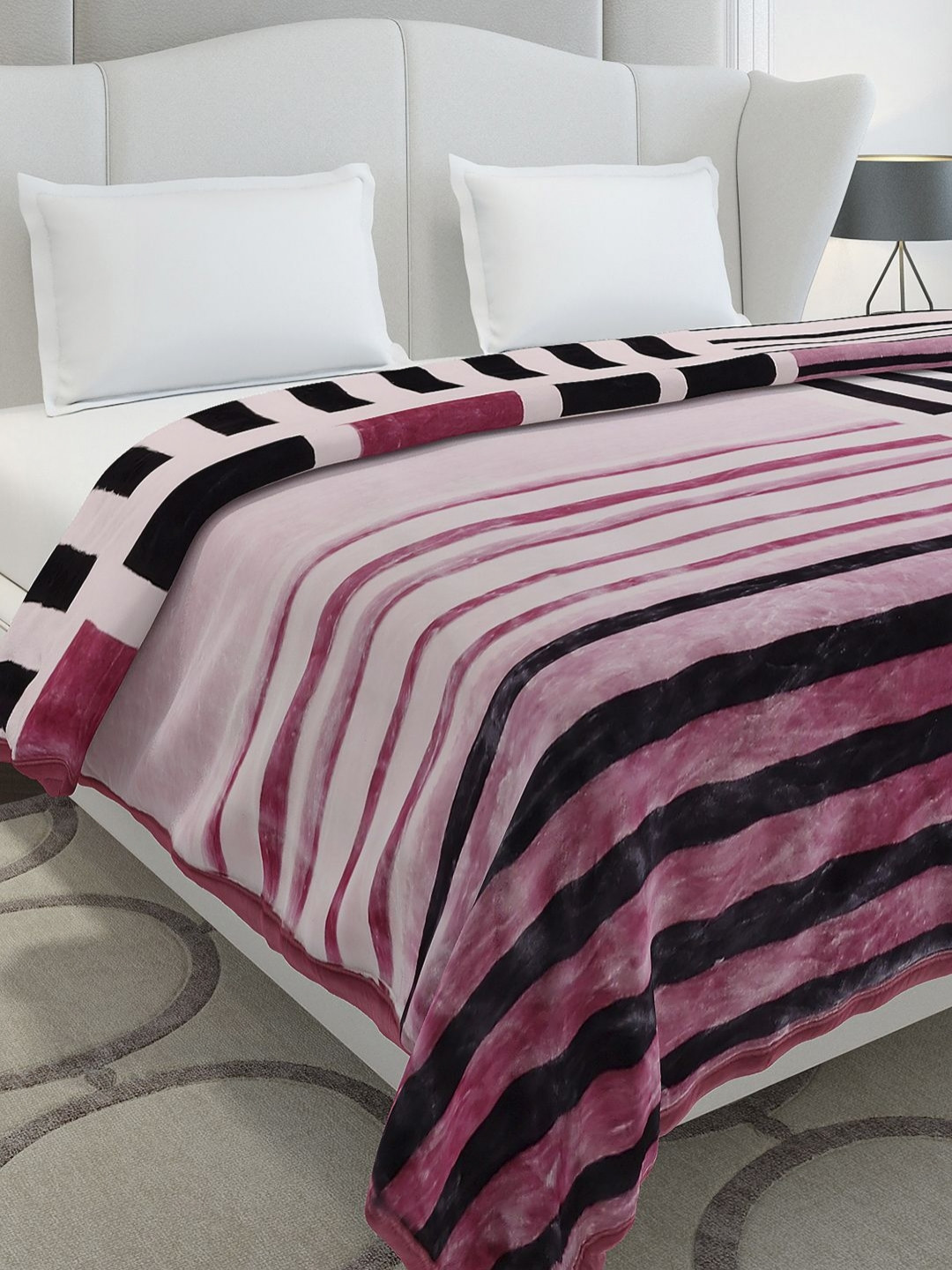 Monte Carlo Gulnar Magenta & Pink Printed Heavy Winter 890 GSM Double Bed Blanket