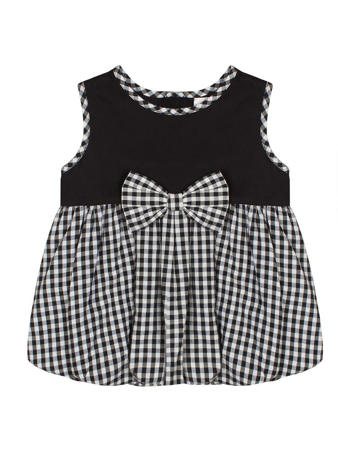 ShopperTree Girls Checked Sleeveless A-Line Knee Length Dress With Bow