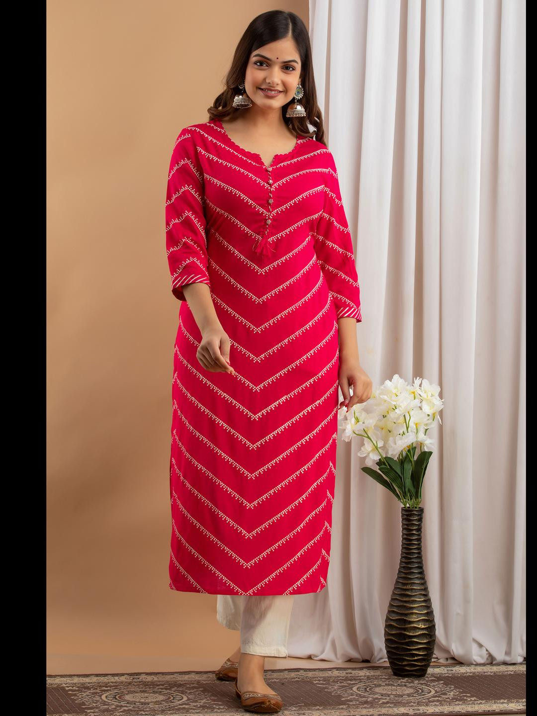 AREEH Women Pink Viscose Rayon Kurtas