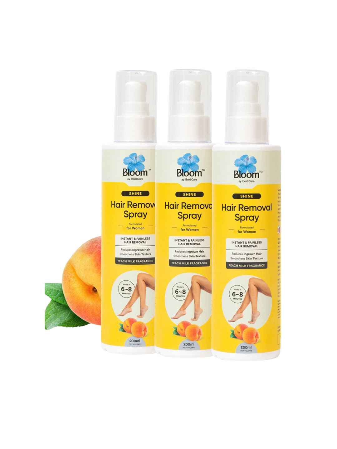 Bloom Women Set Of 3 Instant Hair Removal Spray For Legs, Arms & Underarms - 200 ml Each