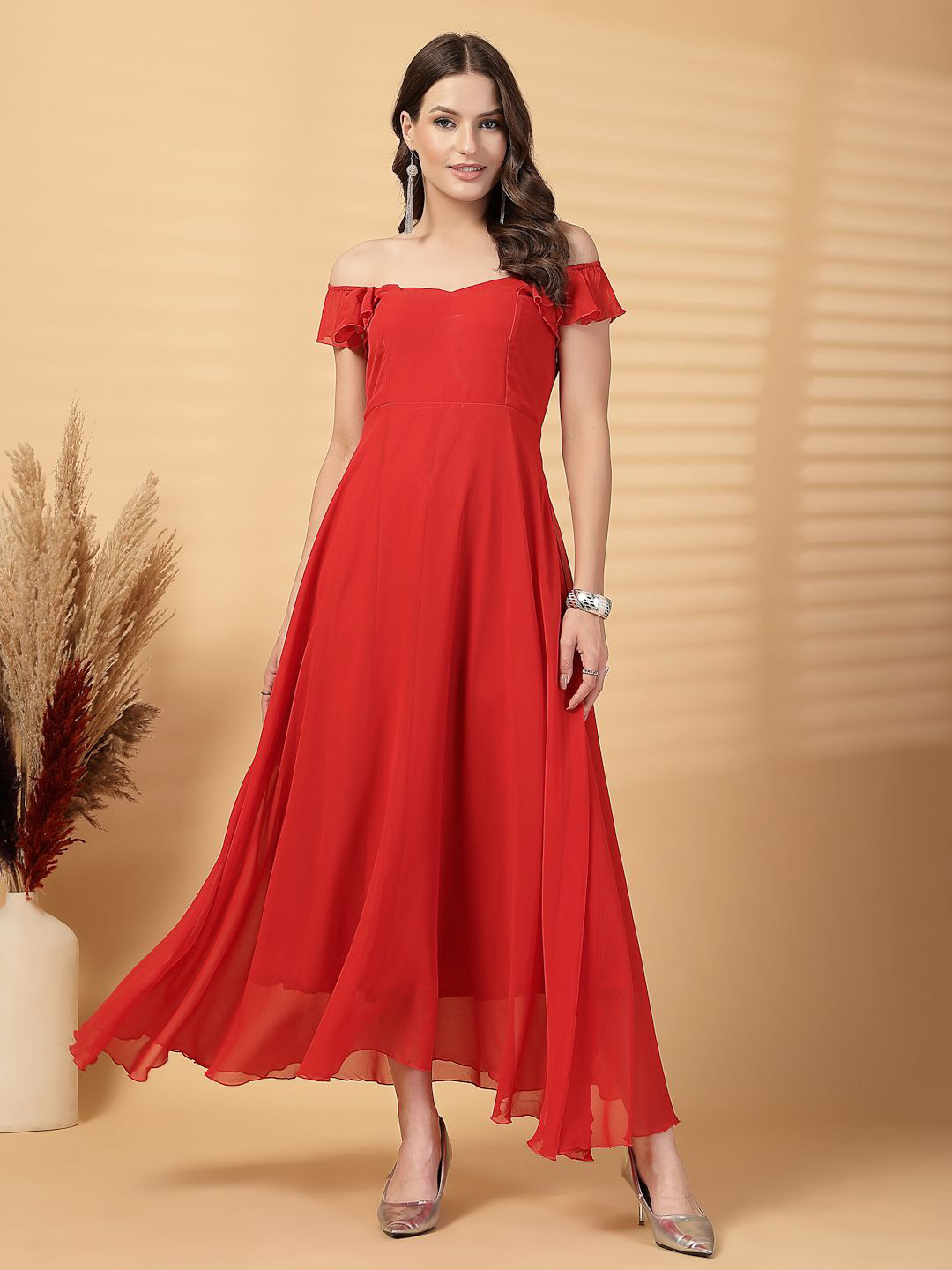 R.Code by The Roadster Life Co. Women Sweetheart Neck Fit & Flare Maxi Dress