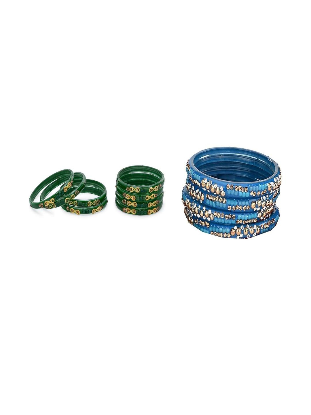 SOMIL Set Of 12 Green and blue Alloy Bangles