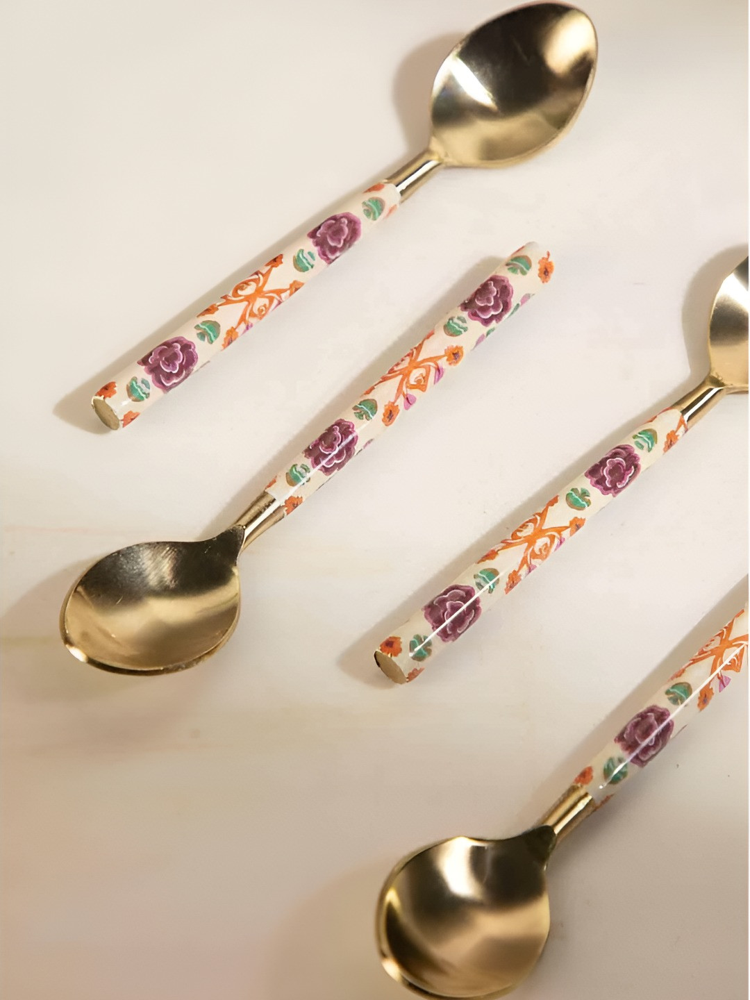 FREEDOM TREE Gold-Toned & White 4 Pieces Steel Enamelled Coffee Spoons