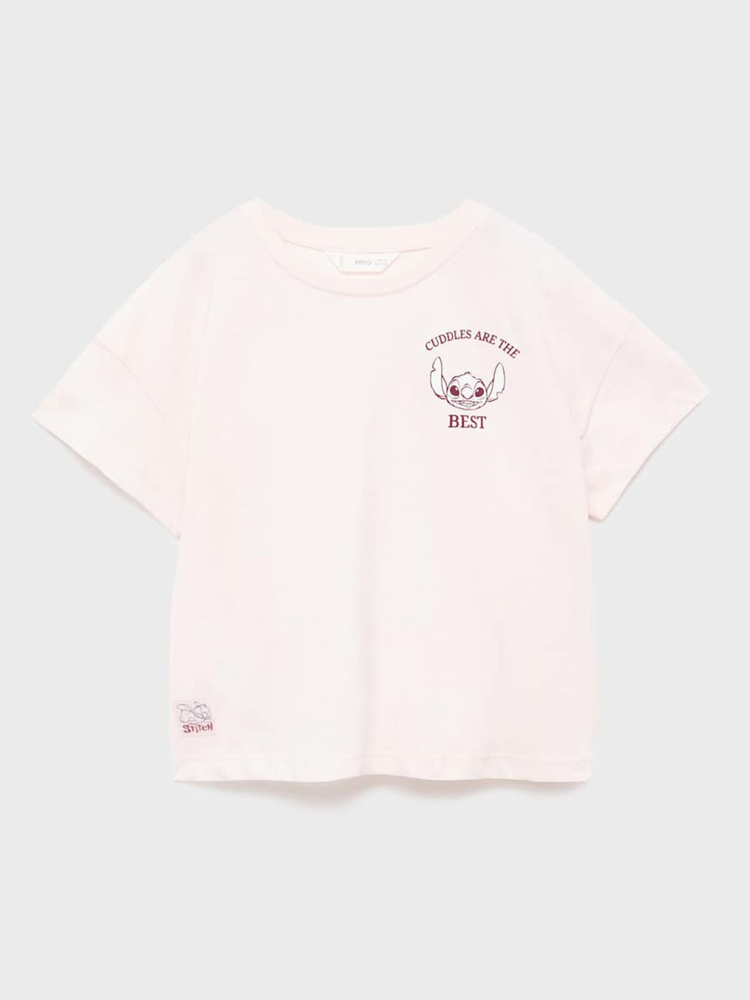 Mango Kids Girls Lilo & Stitch Printed Drop-Shoulder Sleeves Pure Cotton T-shirt