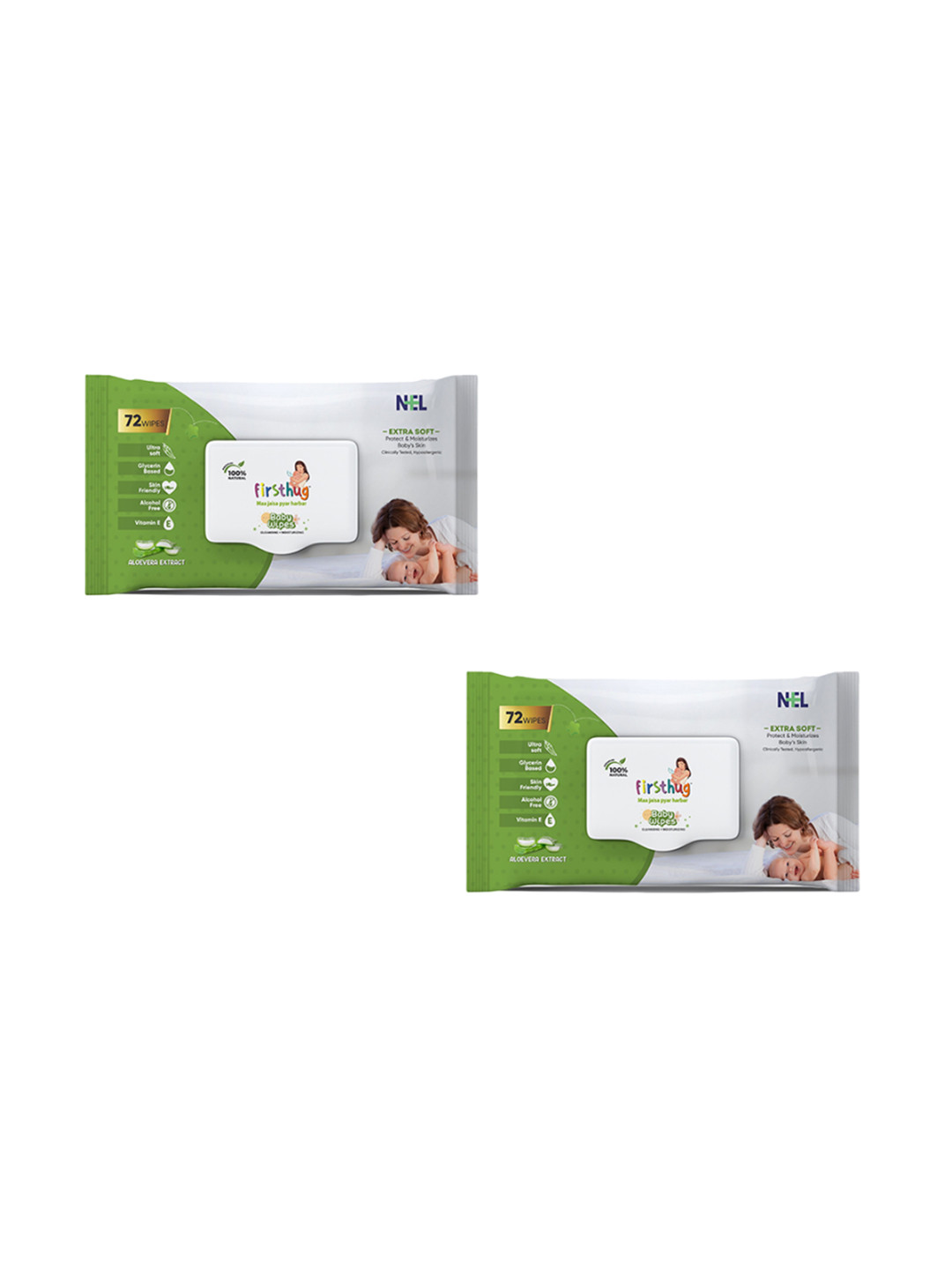 Firsthug Set Of 2 Super Soft Cleansing Baby Wet Wipes With Aloe Vera Extract - 72-Pcs Each