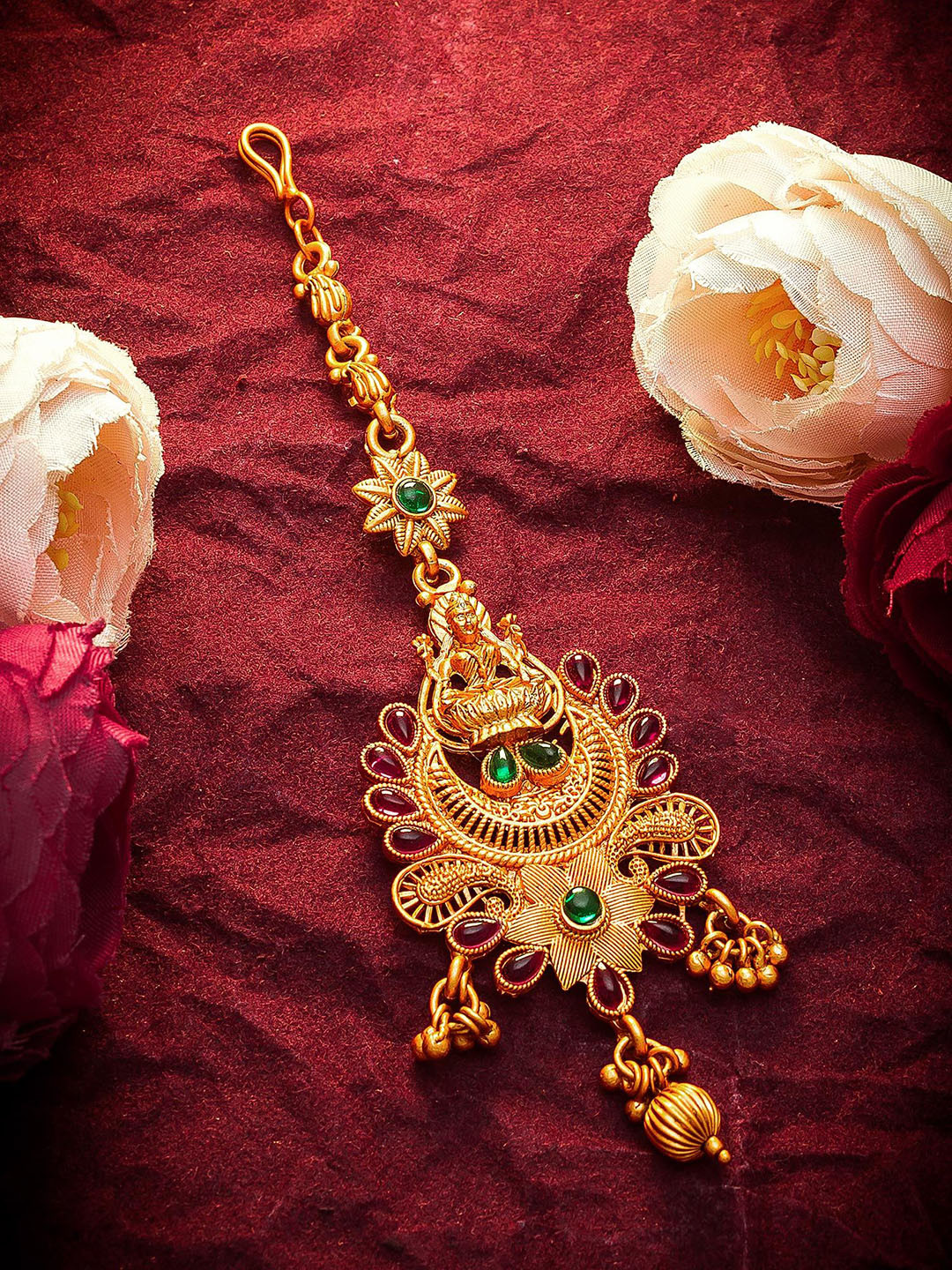 Anouk Gold-Plated American Diamond Studded Lakshmi Goddess Maang Tikka