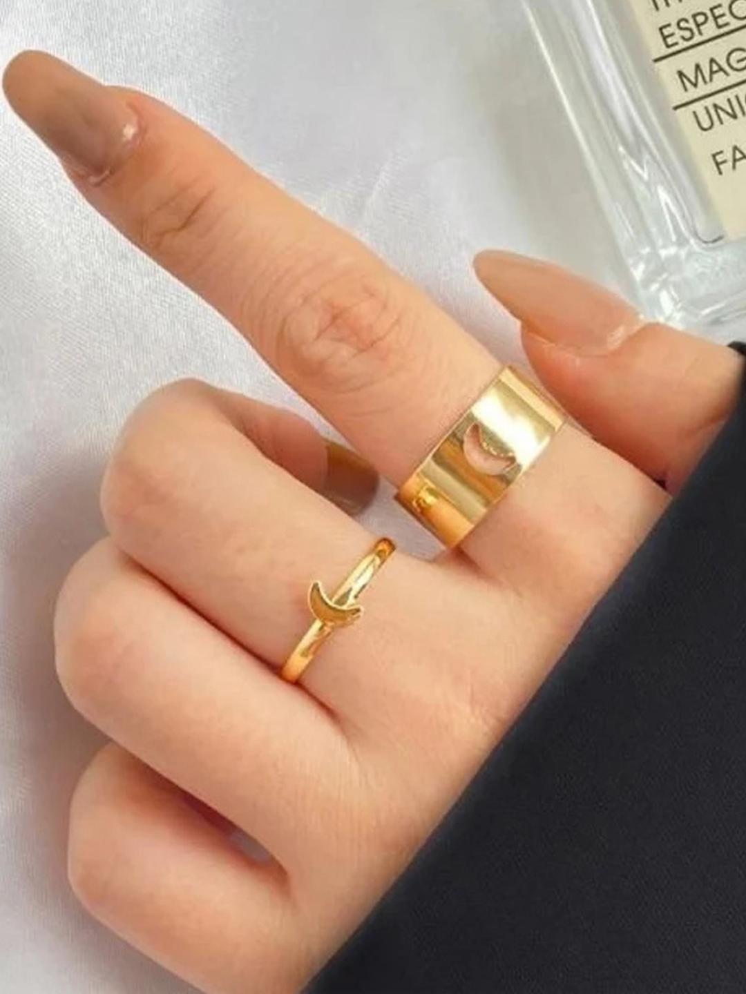 TheVineGirl Golden Half Moon Couple Ring Matching Wrap Finger Ring For Women And Girls