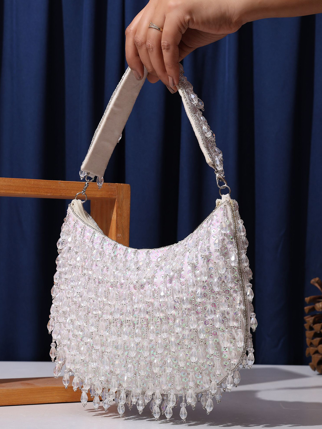 MYBWO Women Embellished Structured Handbag with Tasselled