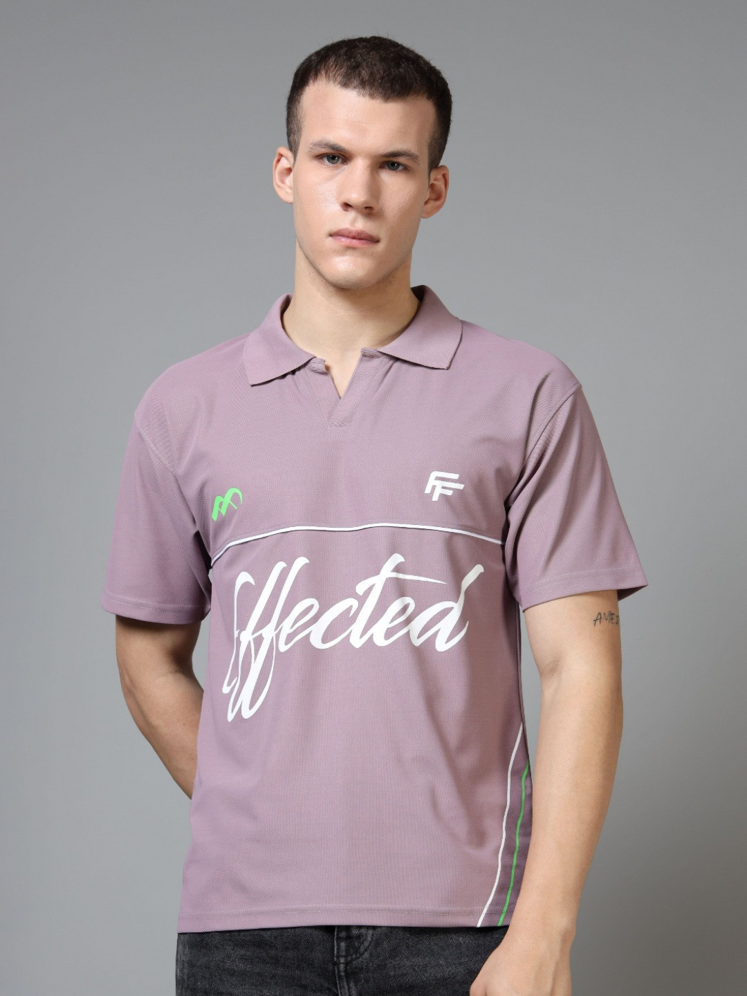 FROSEN FOX Men Typography Printed Polo Collar Relaxed Fit T-shirt