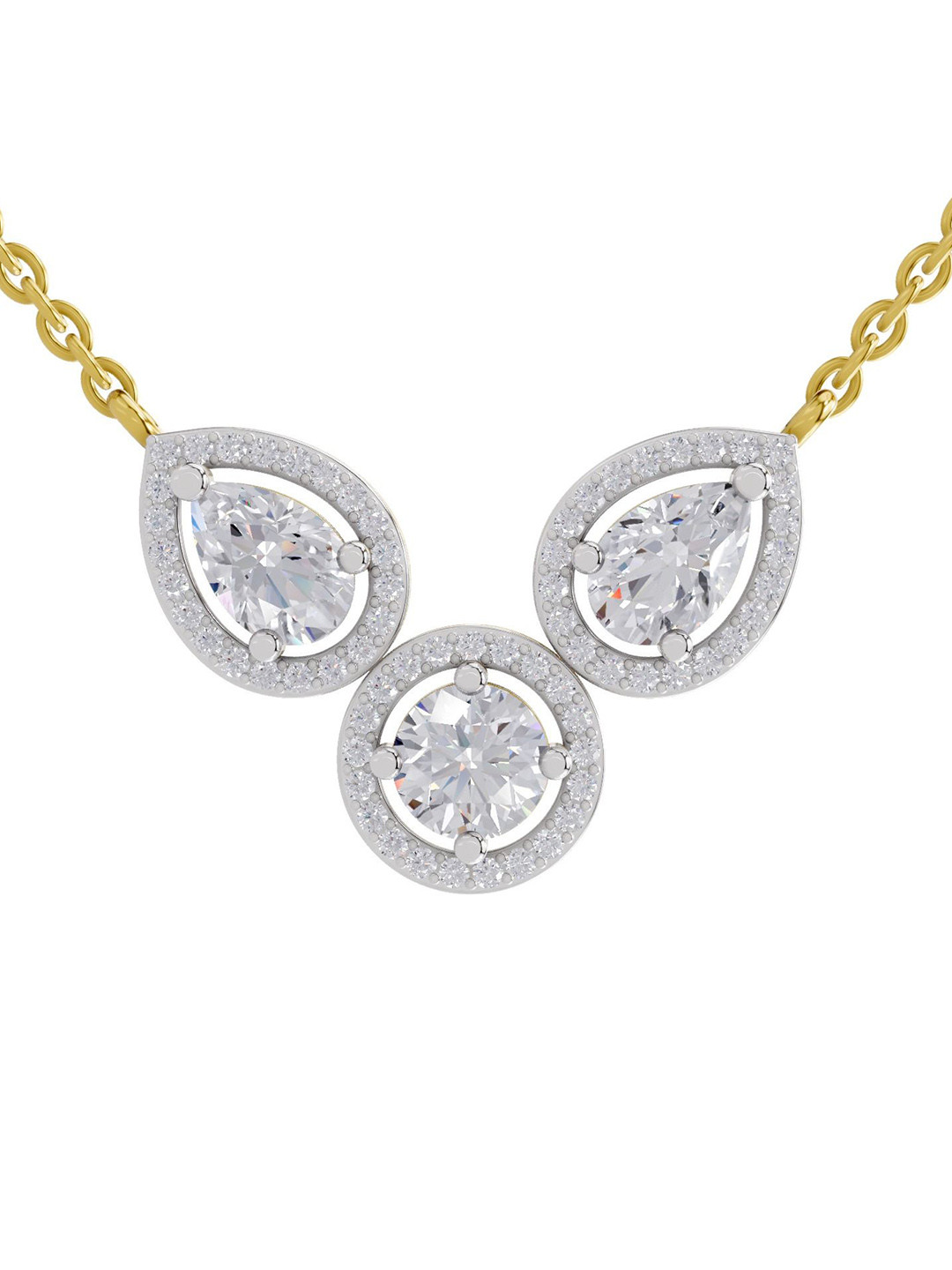 Sparkles 14K Yellow Gold Lab Grown Diamond 1.83 Carat Pear & Round Shape Diamond Necklace