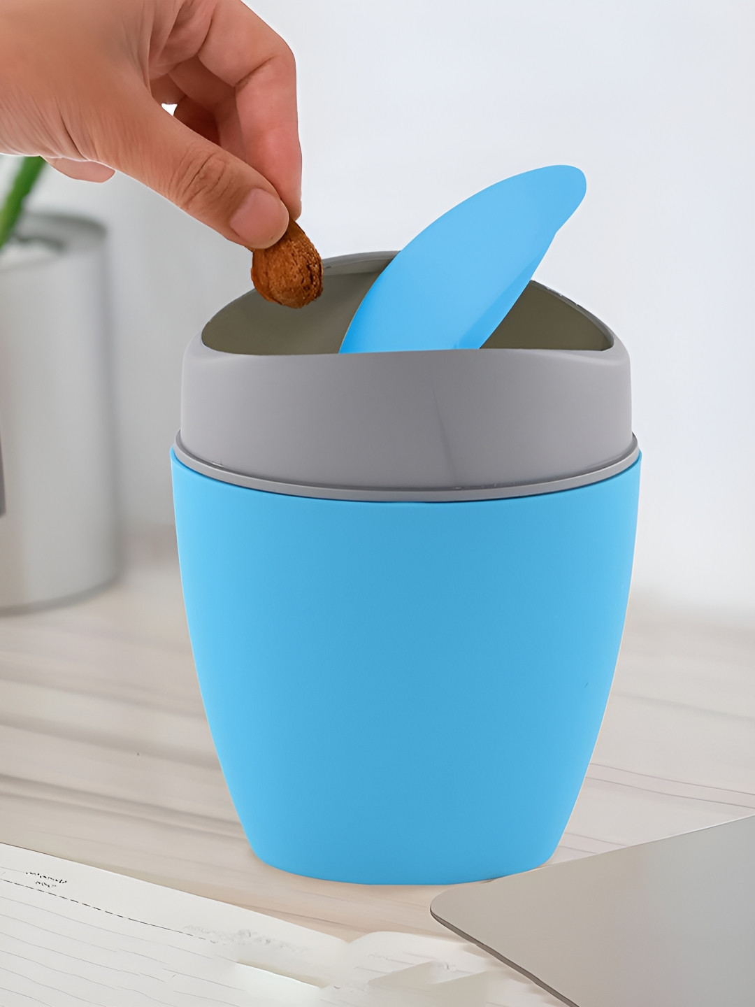 Aura Blue & Grey Mini Swing Lid Bin 1.25L