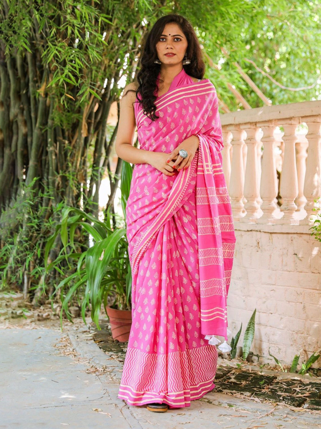 Dastkar Floral Printed Pure Cotton Bagru Saree