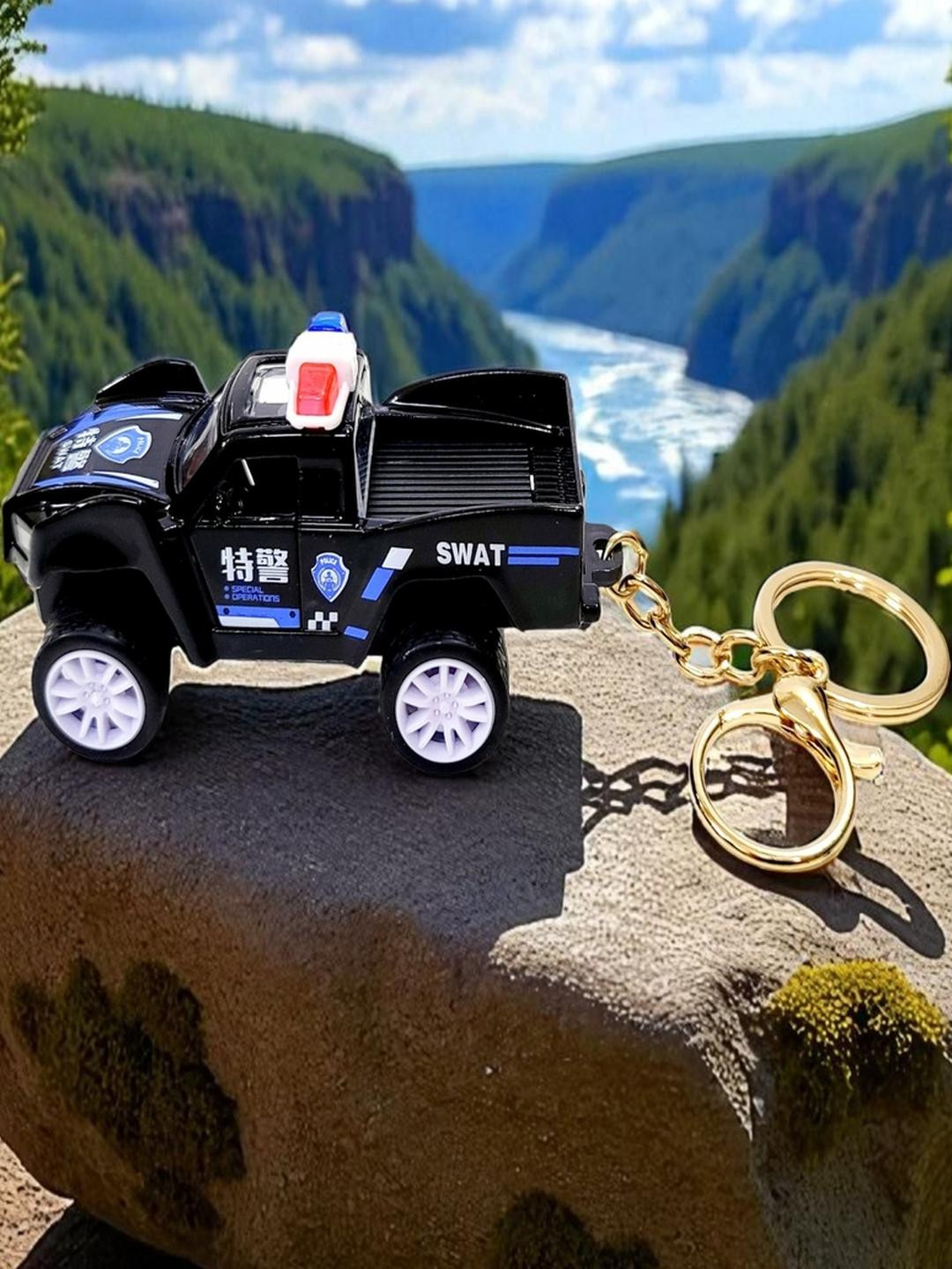 ADOREAL Black Rescue Truck Keychain with Keyring