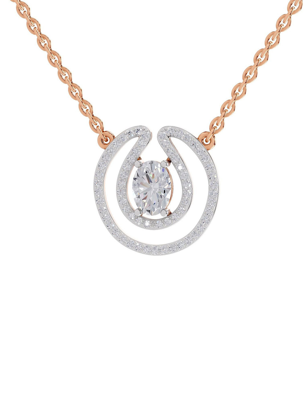 Sparkles 14K Rose Gold Lab Grown Diamond 1.03 Carat Oval & Round Shape Diamond Necklace