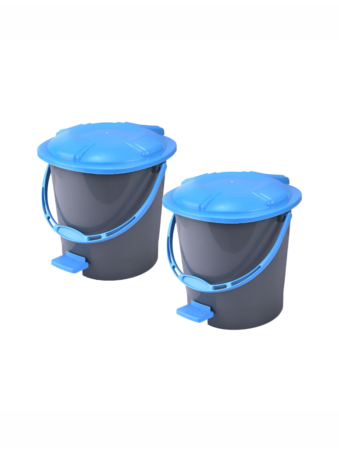 Aura 2 Pieces Blue & Grey Pedal Bucket Bins With Handle 7L Each