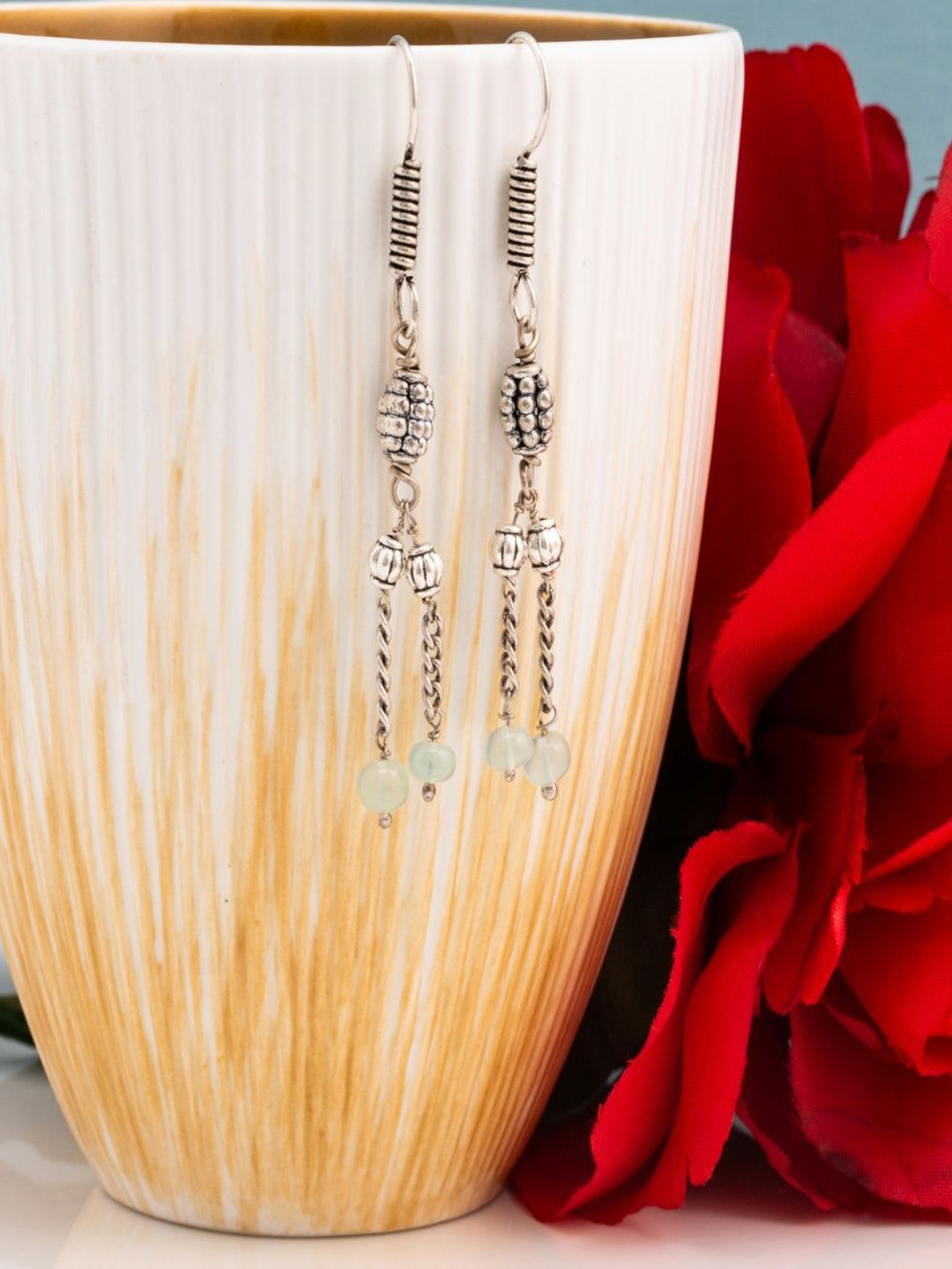 Shrim jewels Brass-Plated Onyx Beaded Oxidised Spherical Shaped Drop Earrings