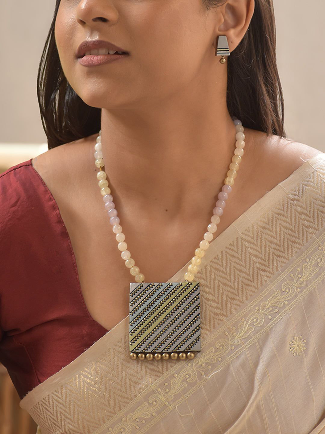 JUMKEY Artificial Beads Terracotta Necklace and Earrings Jewellery Set