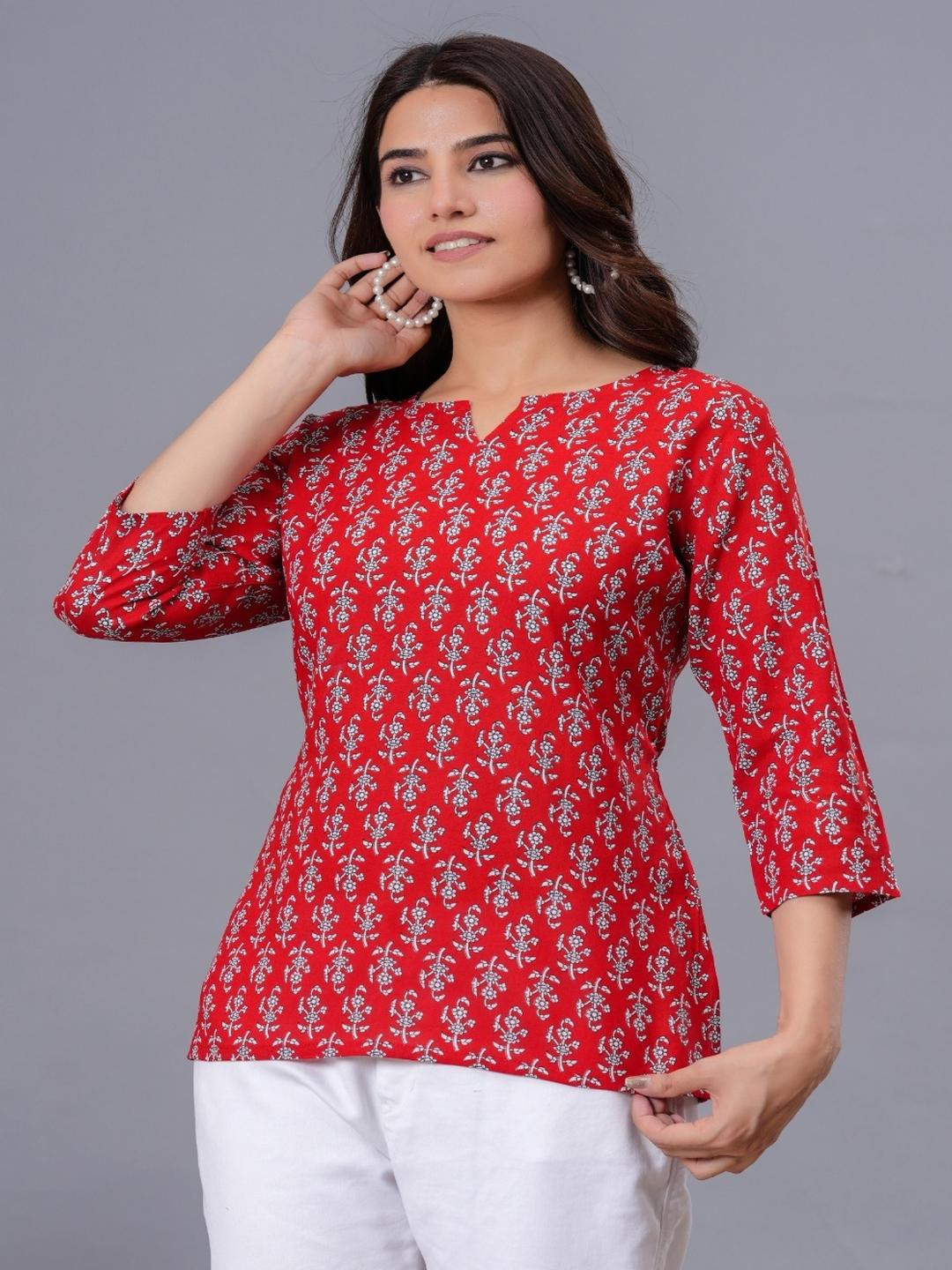CHOISE GABBAA Women Red Ethnic Motifs Printed Short Kurti