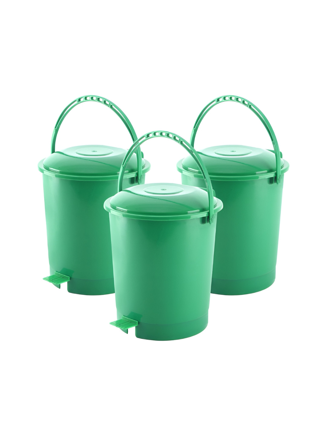 Aura 3 Pieces Green Pedal Bins With Handle 10L Each