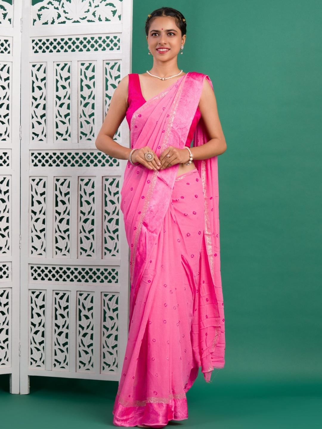 KCPC BANDHANI Pink Pure Georgette  Sarees