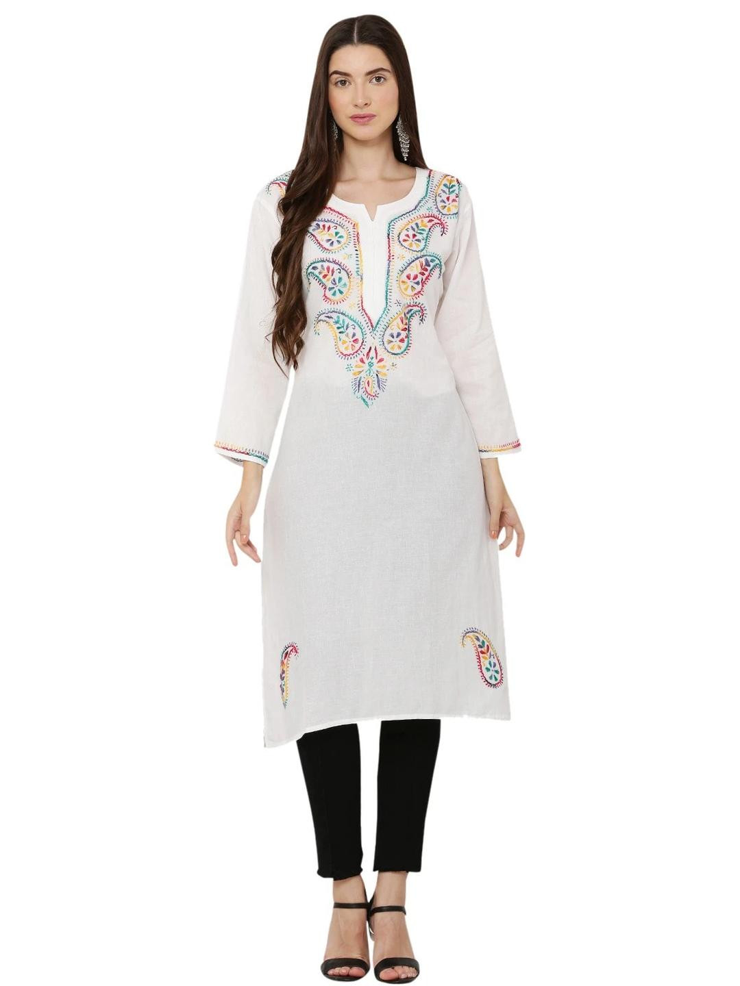 FIIZA Women Chikankari Embroidery Rayon Kurti