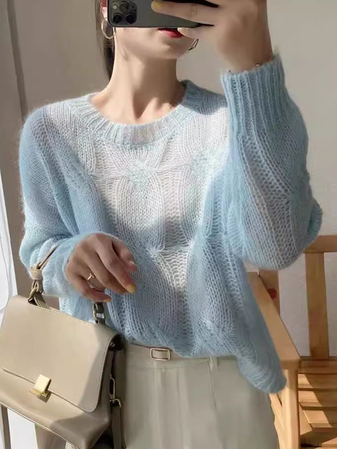 StyleCast Women Long Sleeves Cable Knit Round Neck Pullover