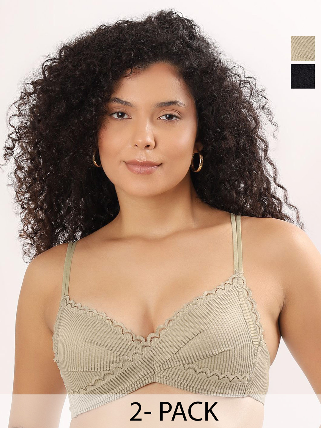 PARKHA Women Pack Of 2 Lacey Dual Strap Medium Coverage Push-Up Bra