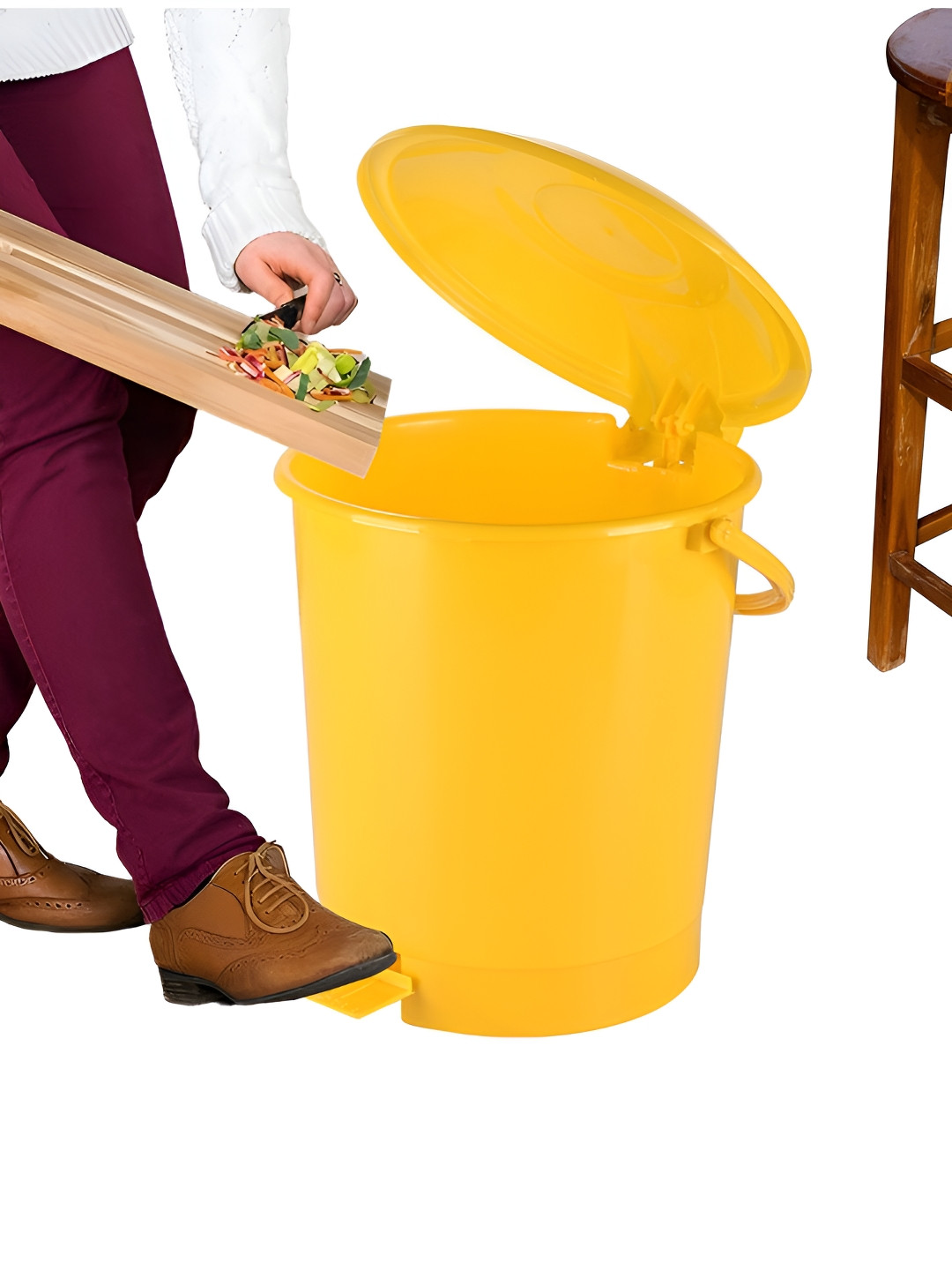 Aura Yellow Pedal Bin With Handle 10L