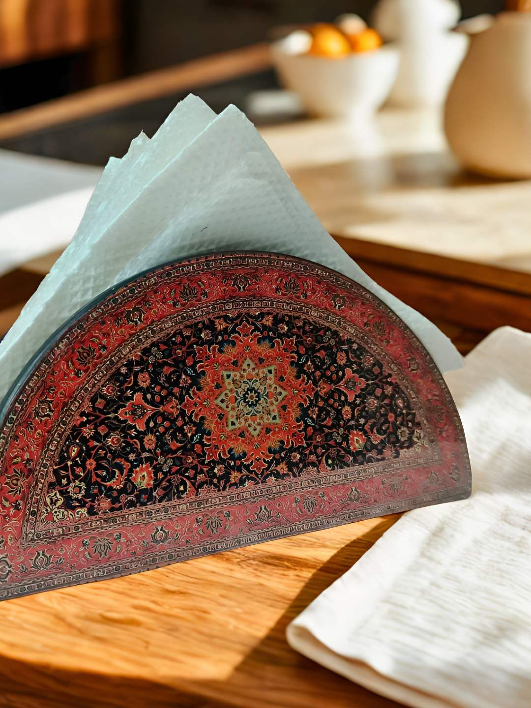 THE HOME CO. Black Printed Wooden D Shape Tissue Holder